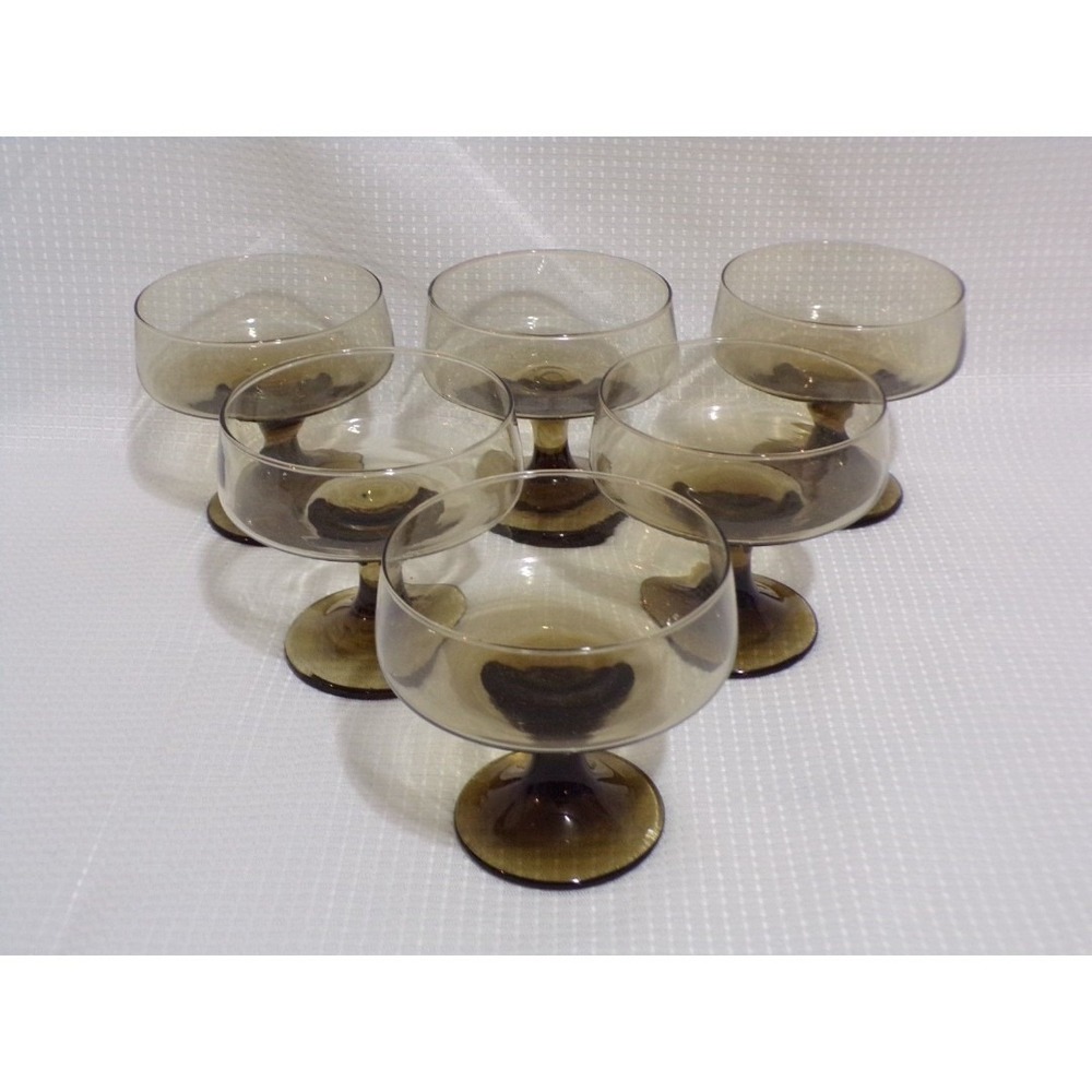 Libbey Tawny Accent Smoke Brown Set of 6 Dessert or Drinking Glasses Stemmed 6oz